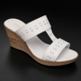 Papuci dama albi din piele naturala cu platforma wedge perforata PAP46A